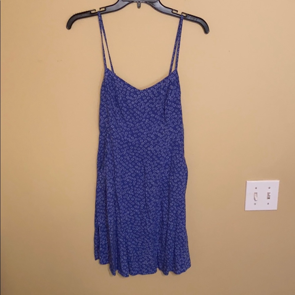 Blue Floral Print Sleeveless Skater Dress